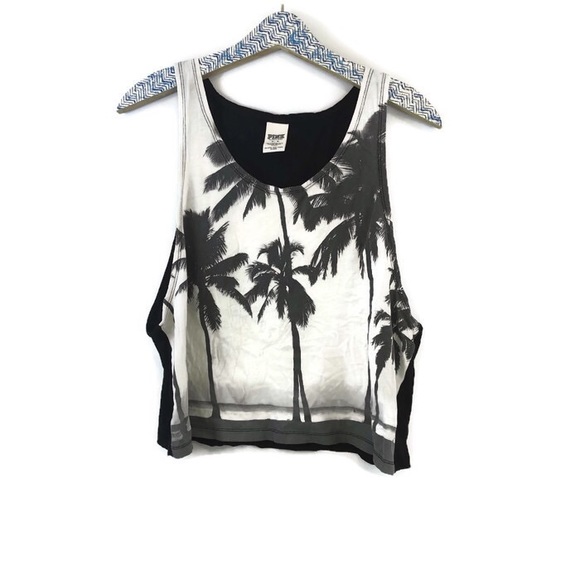 PINK Victoria's Secret Tops - Pink black white Palm tree Beach tank top size Med